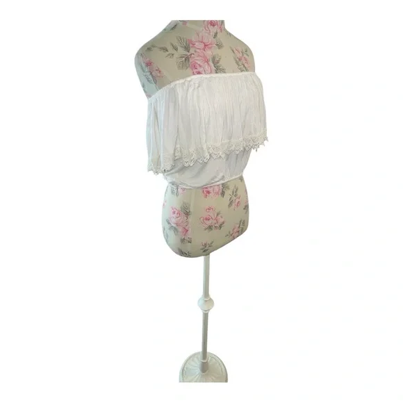 Hollister White Off-Shoulder Blouse Lace Trim - Picture 5 of 8